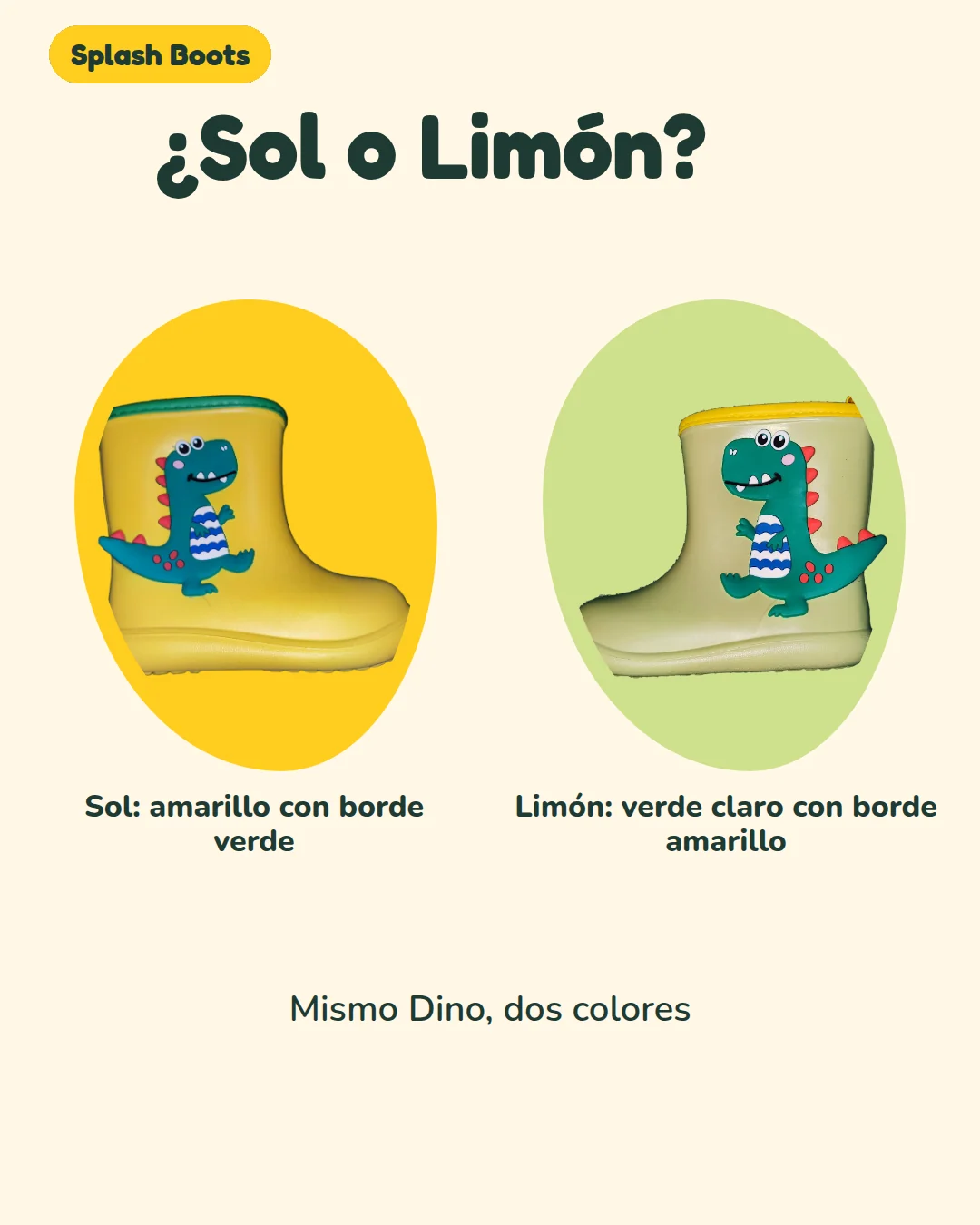 Botas reales Splash Boots amarilla Sol y verde claro Limón, una por color.